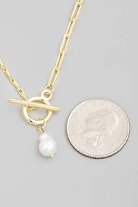 Toggle Chain Pearl Charm Necklace