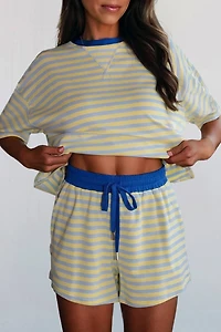 Yellow Stripe Terry Short Set