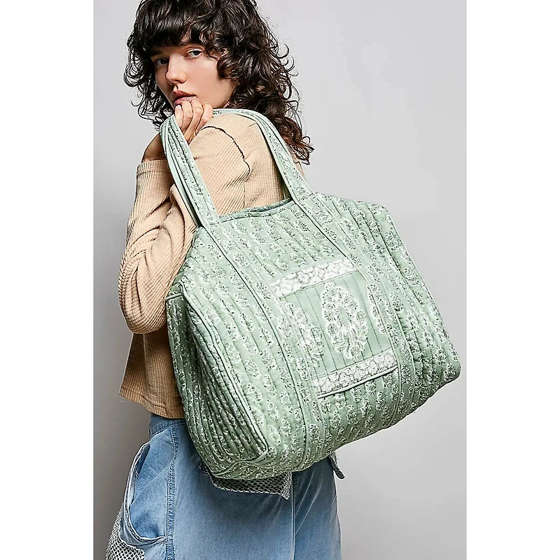 Green Quilted Weekender Tote Bag