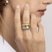Gold Stainless Steel Mixed Metal Huggie Earrings