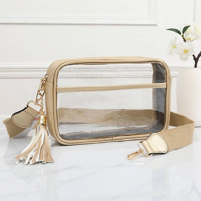 Faux Leather Transparent Rectangular Crossbody Bag: Clear,Silver
