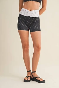 Polka Dot Print Ruched Biker Shorts