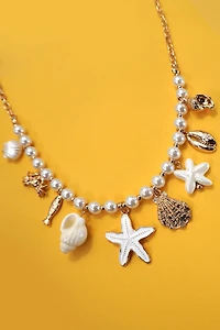 CHARM PERAL NECKLACE-SEASHELL STARFISH CRAB FISH | 80N91704