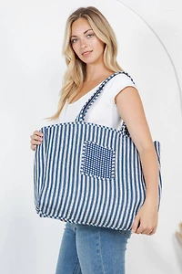 Blue Gingham Quilted Tote Bag