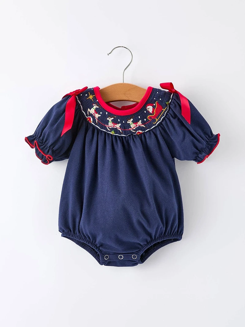 Santa Sleigh Holiday Baby Girls Romper