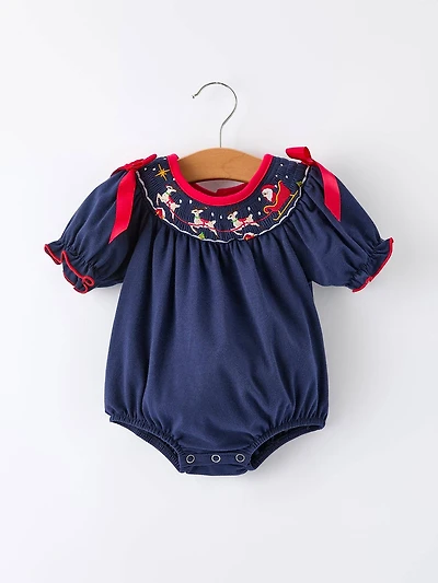 Santa Sleigh Holiday Baby Girls Romper