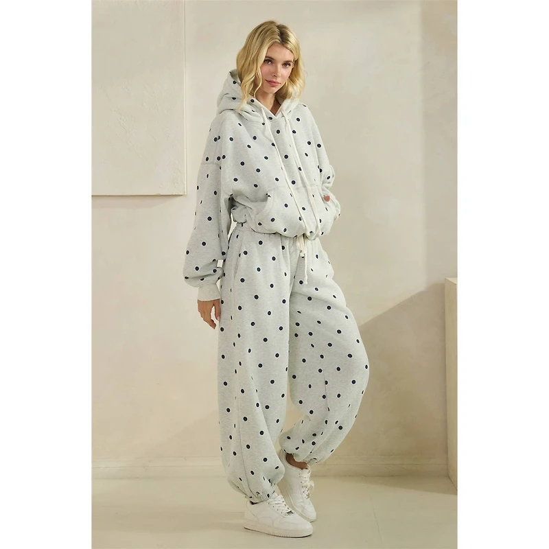 Printed Bubble Hem Knit Hoodie