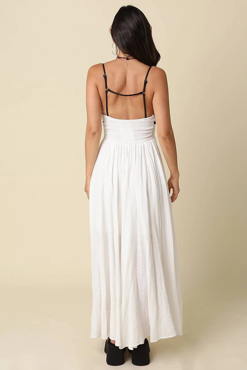 White Sian Contrast Tie Maxi Dress
