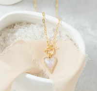 Mother Of Pearl Pave Heart Toggle Necklace