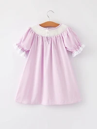 Girls Easter Bunny Smocking Embroidered Lace Cuff Purple