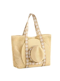 Tan Shell Beach Bag & Hat Set
