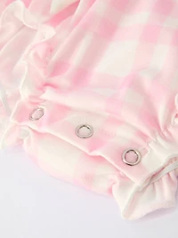 Pink Gingham  Romper with Ballet Shoe Embroidery