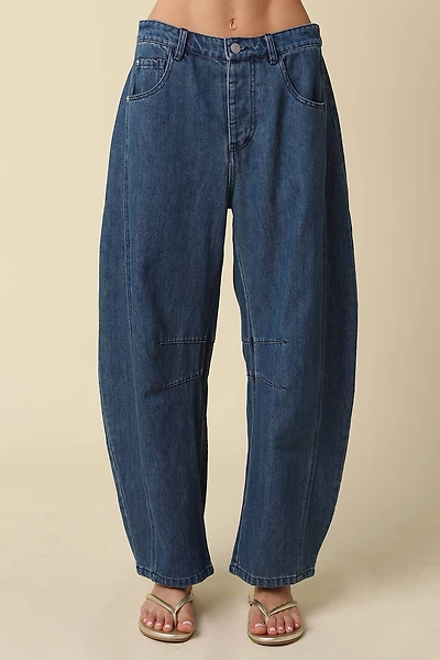 Dark Blue Denim Barrel Pants