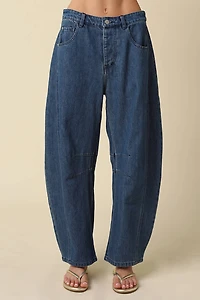 Dark Blue Denim Barrel Pants