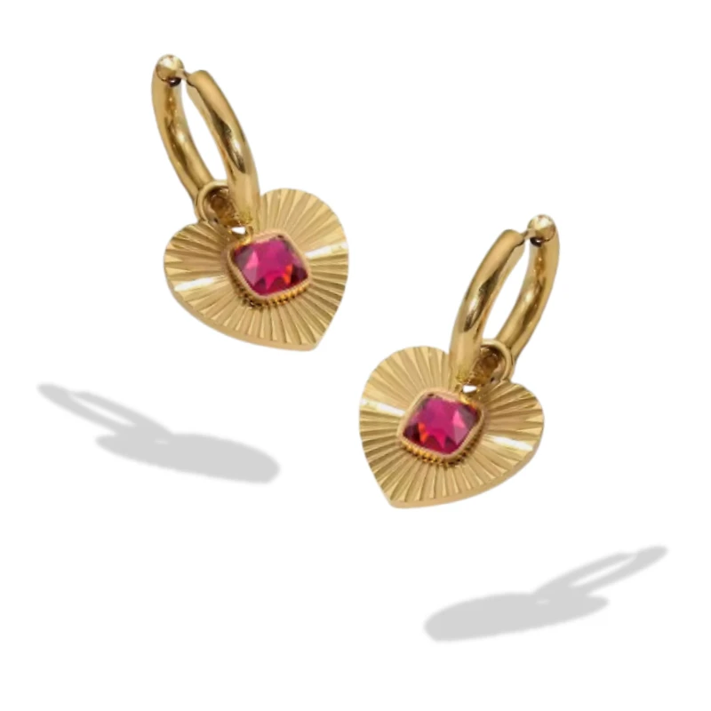 18k Gold Radiant Heart Pendant Statement Hoops