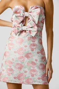Strapless Pink Floral Bow Dress