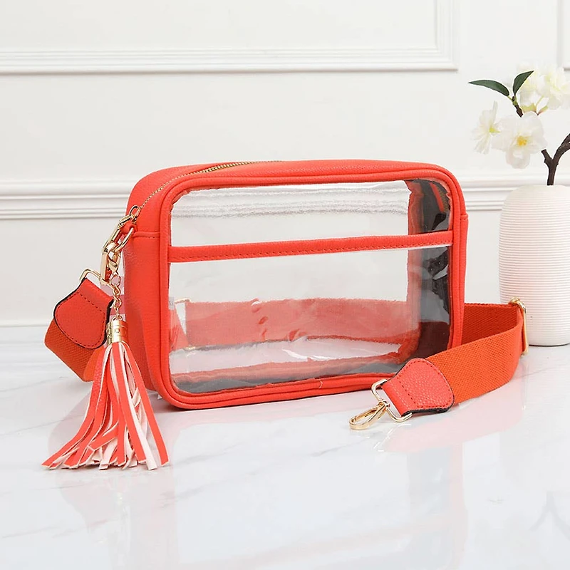 Faux Leather Transparent Rectangular Crossbody Bag: Clear,Silver