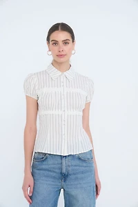 White & Black Stripe Collared Top