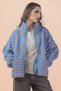 Blue/Orange Oversized Checker Fleece Jacket