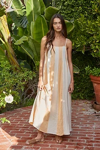 Orange & White Striped Pintuck Midi Dress