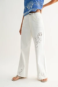 White Wide-Leg Trousers w/ Cutout