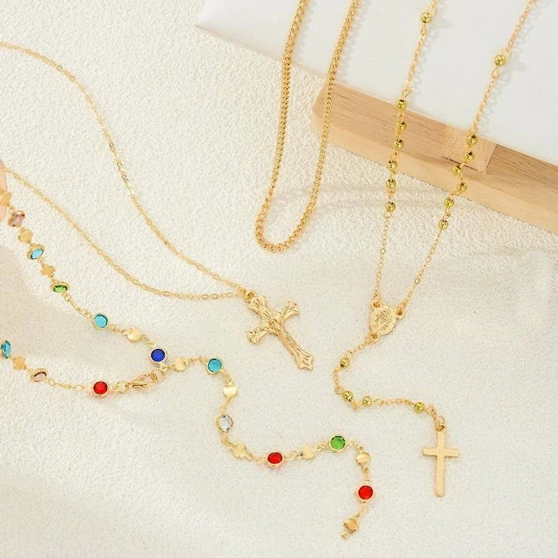 Boho Multi Stone Cross Layered Necklace
