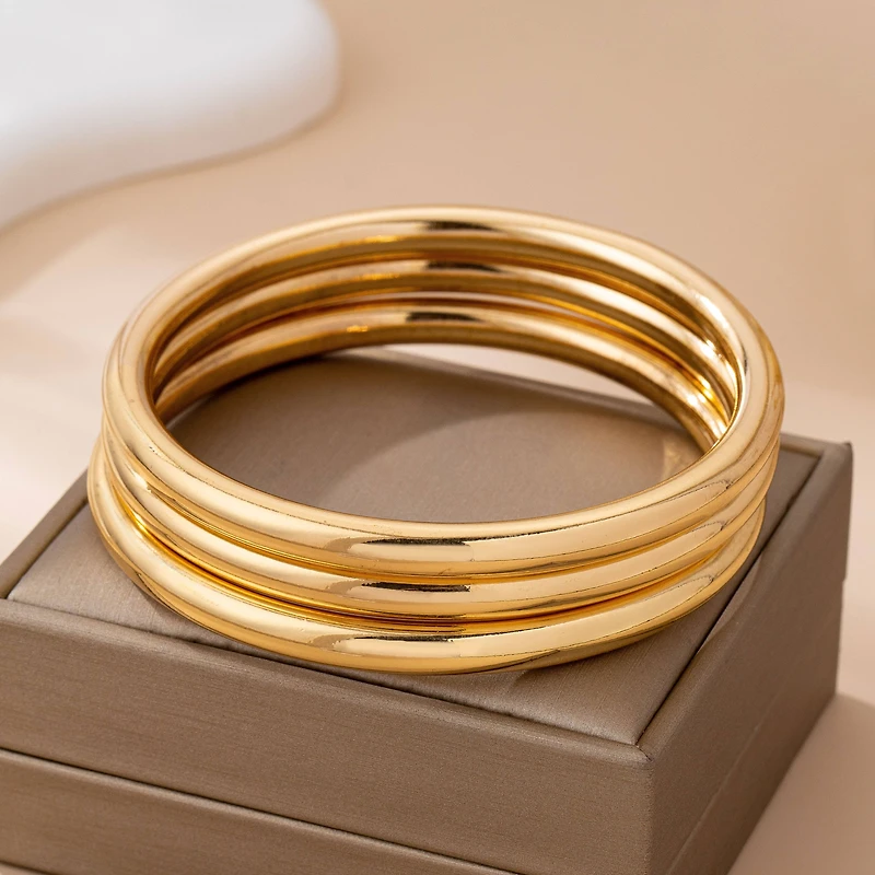 Gold Chunky Triple Tube Bangle Set