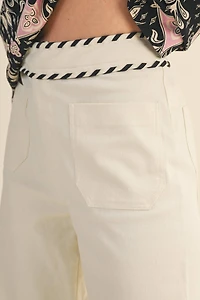 Ecru High Waist Wide Leg Pants