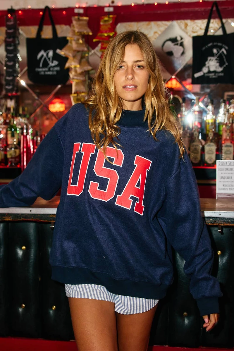 Navy USA & Flag Reversible Mockneck