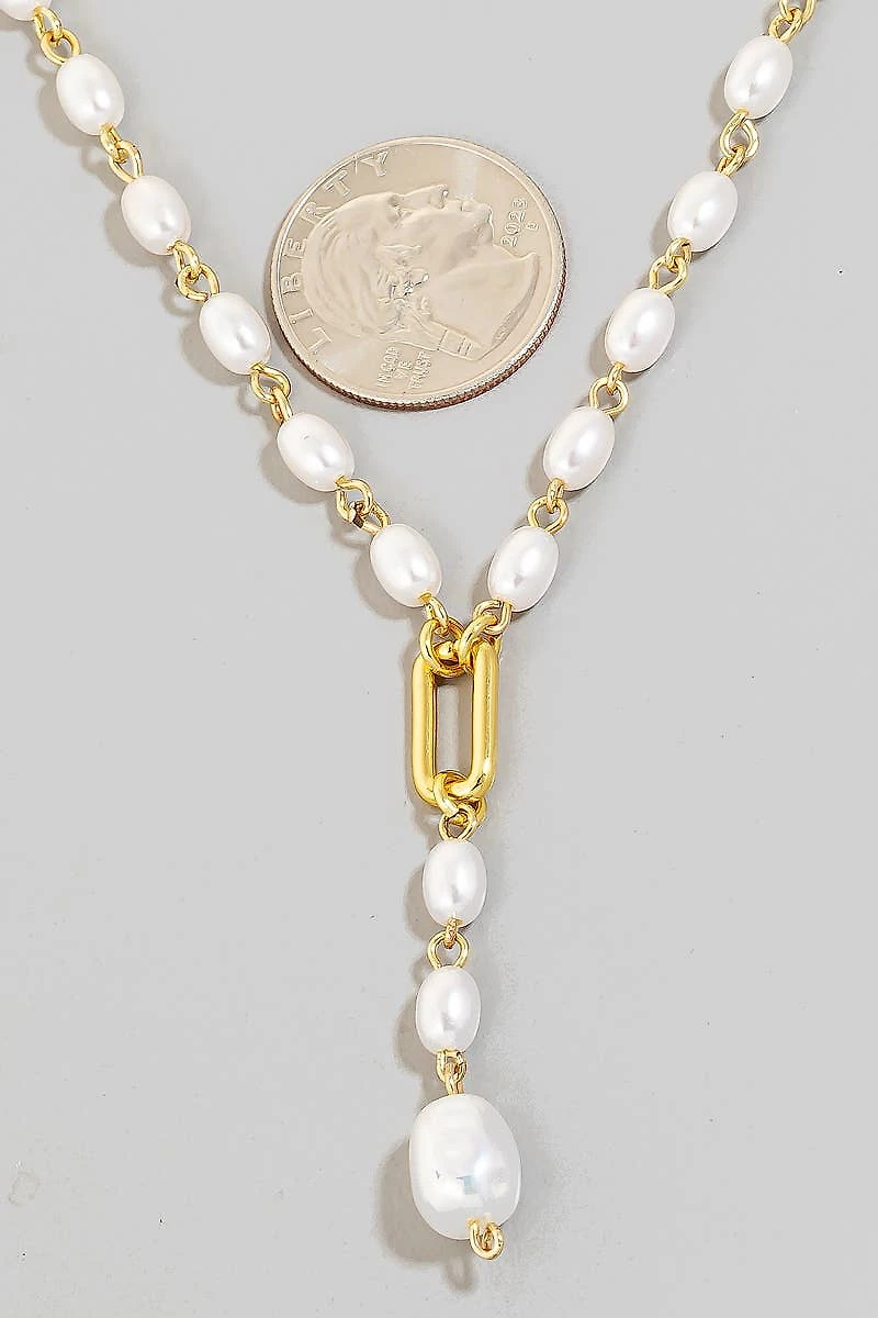 Pearl Beads Y Chain Necklace