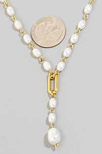 Pearl Beads Y Chain Necklace