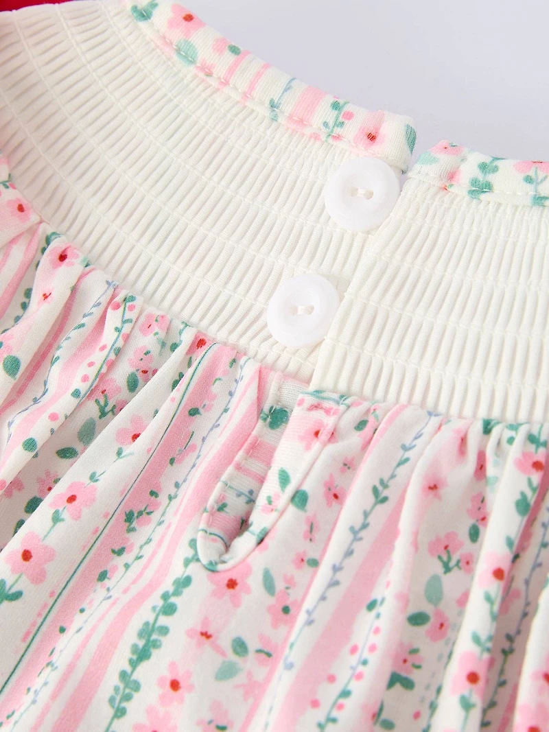 Pink Spring Floral Smocked Baby Girl Romper