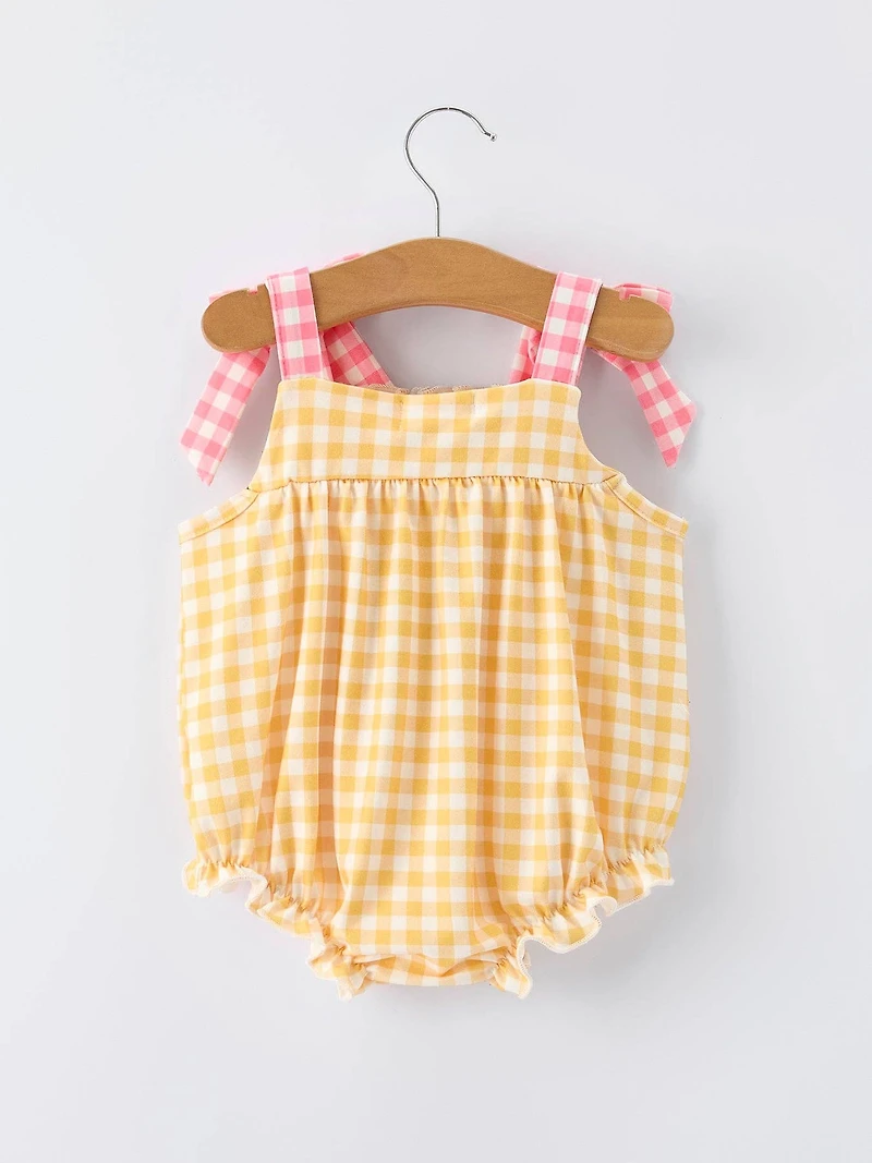 Fish Embroidery Smocking Plaid Romper