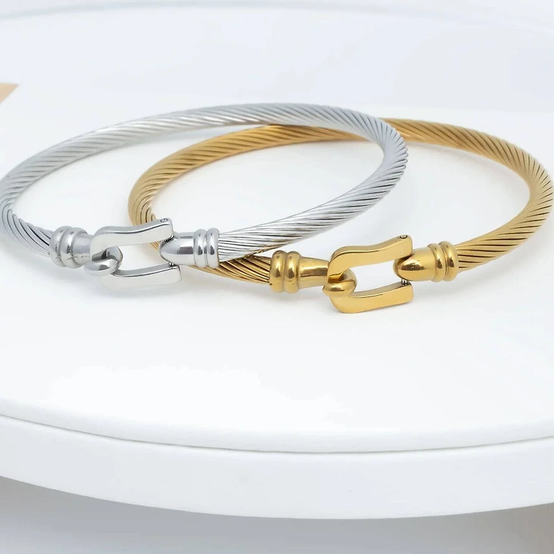 Silver Buckle Clasp Bangle Bracelet