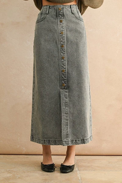 Gray Button Front Washed Skirt
