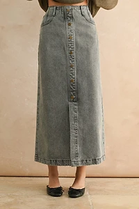 Gray Button Front Washed Skirt