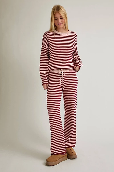 Burgundy & Pink Stripe Sweater Pants Set
