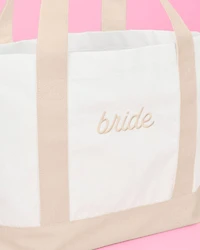 Beige Bride Embroidered Tote Bag