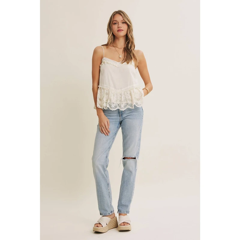 White Embroidered Floral Lace Top