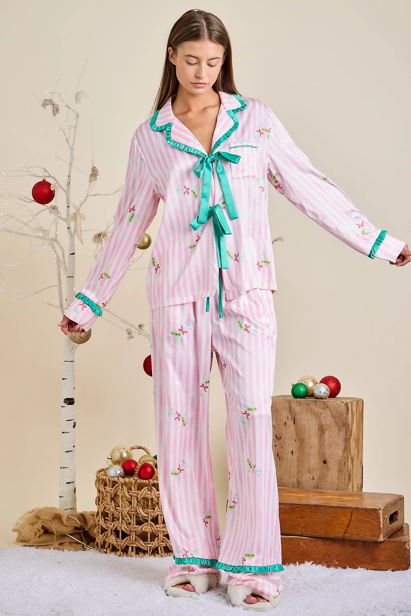 Pink Stripe Christmas Pajama Set