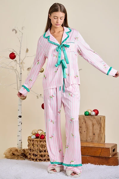 Pink Stripe Christmas Pajama Set