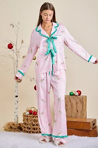 Pink Stripe Christmas Pajama Set