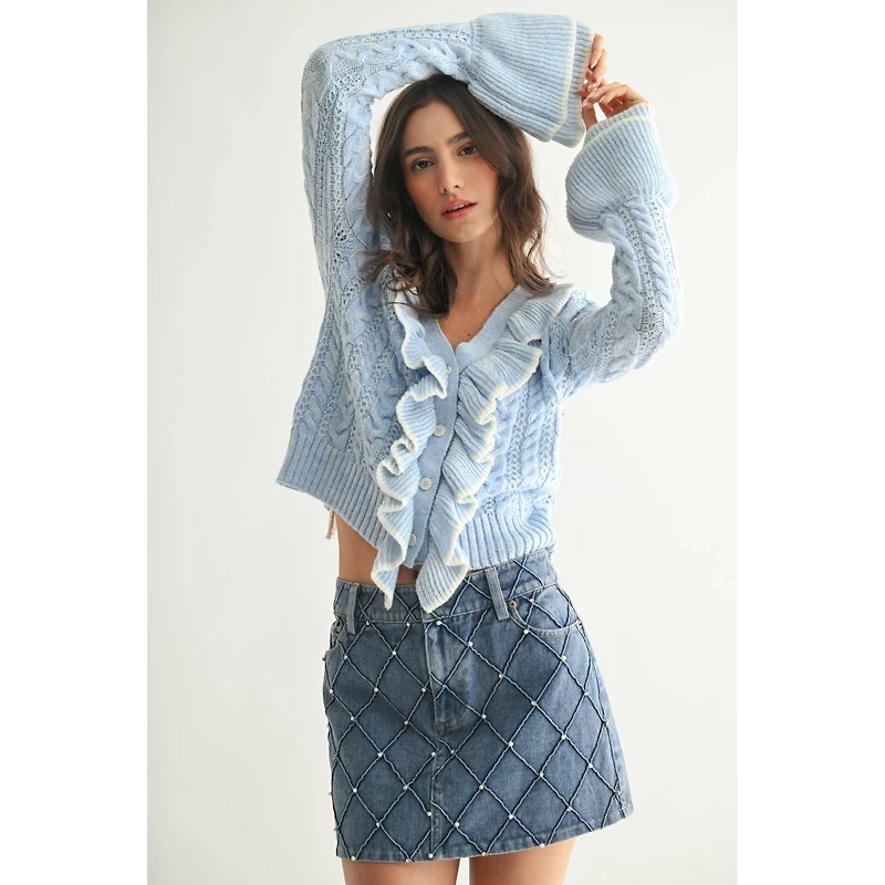 Blue Ruffled Cardigan