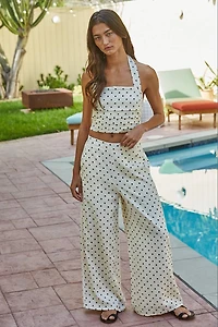 White Linen Polka Dot Halter Top