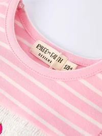 Strawberry Embroidery Pink Stripe Smocked Romper