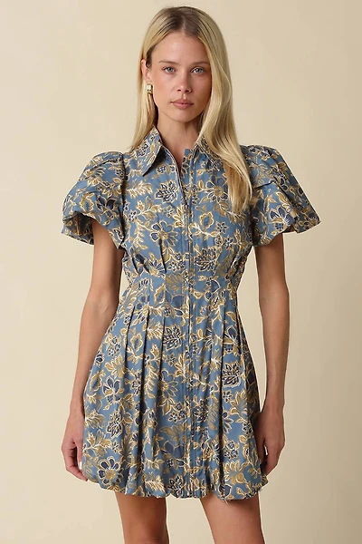 Blue & Gold Floral Mini Dress