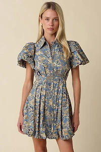 Blue & Gold Floral Mini Dress