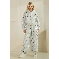 Printed Bubble Hem Knit Hoodie