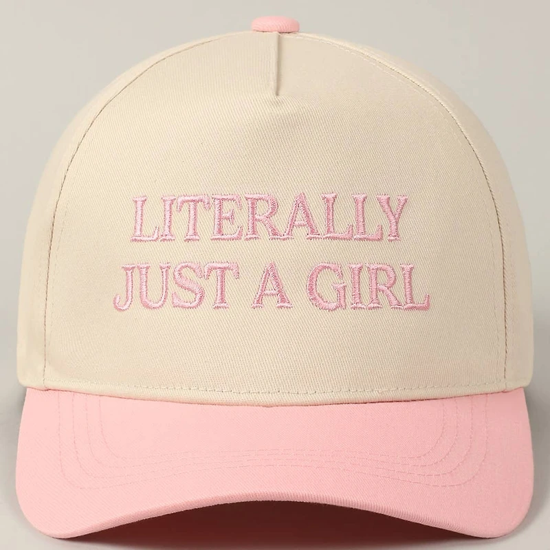 Literally Just A Girl Embroidery Two Tone Trucker Hat: FUCHSIA / ONE SIZE