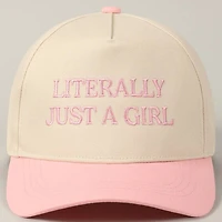 Literally Just A Girl Embroidery Two Tone Trucker Hat: FUCHSIA / ONE SIZE